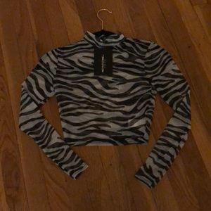 Cropped mesh zebra long sleeve
